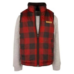 🆕 BUFFALO Kids' Reversible Vest Black/Red Checker Size (7-8) Black/Red/Gray